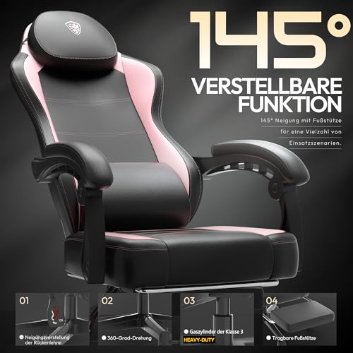 Poltrona gaming, pc ufficio e videogiochi, con cuscino, in similpelle, ergonomica, dotata di supporto lombare, in pelle sintetica PU, schienale largo, 150 kg, rosa - Sedia gaming - Immagine 6