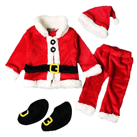 Infant Baby Christmas Dress Up Costume Boy Girl Xmas Outfits Toddler Santa Claus Tops + Trousers + Hat Hairy Children Sweatshirt Pants Skirt Christmas Clothes Gift for Kids(Santa Set,6-9 M) Cover