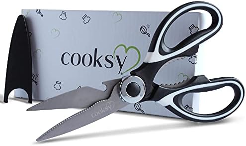 Cooksy® Heavy Duty Sharp Kitchen Scissors for Food | Stainless Steel | Dishwasher Safe | Set with Safety Case | Meat, BBQ, Fish, Pizza Cutter, Vegetables, Herbs, Craft, DIY
