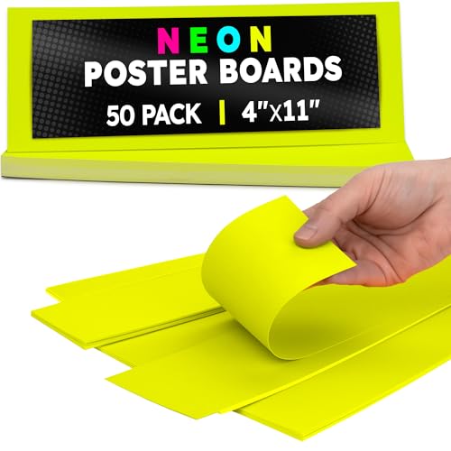 Image of Hygloss Small Poster Board 4x11 - 50 Neon Yellow Single Color Bulk Pack - 10 Pt. Thickness Colored Poster Board Paper for Projects, Flash Cards, Signs - Posterboard Multipack 4 inch x 11 inch