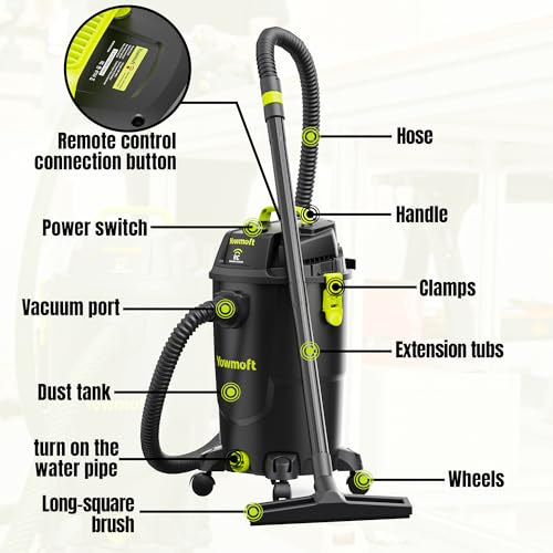 Image of 8 Gallon Dust Extractor with Remote Control, 5.5 Peak HP Shop Vacuum with HEPA Filter, Dust Bag, Dusting Brush, Hose, Dust Extractor for Woodworking, Garage, and Home Cleaning, CVL30-RC