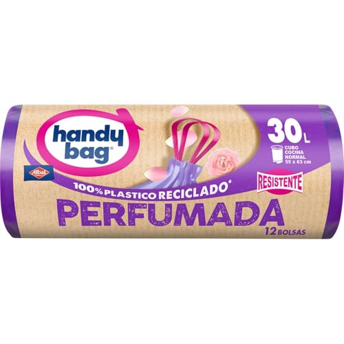Handy Bag Bolsas de Basura Perfumadas, 100% Reciclado, Extra Resistentes, Antigoteo, Autocierre, 30L, 12 Bolsas, 1 Paquete