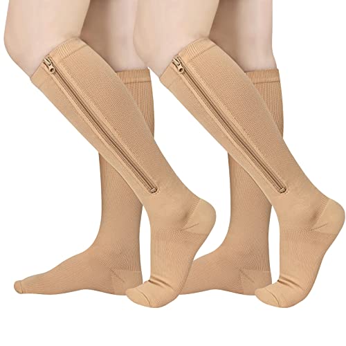 Image of 2 Pairs Zipper Compression Socks, 15-20 mmHg Closed Toe Compression Stocking with Zipper for Women and Men