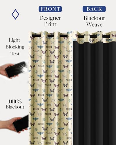 Image of Cloth Fusion Printed 100% Blackout Window Curtains 5 Feet Long Set of 2
