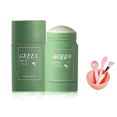 Green Tea Purifying Clay Face Mask,Green Mask Stick,Green Clay Mask,Contrôle de l'huile, masque contre l'acné, élimine les points noirs (Grün + vierteiliger Anzug) Cover