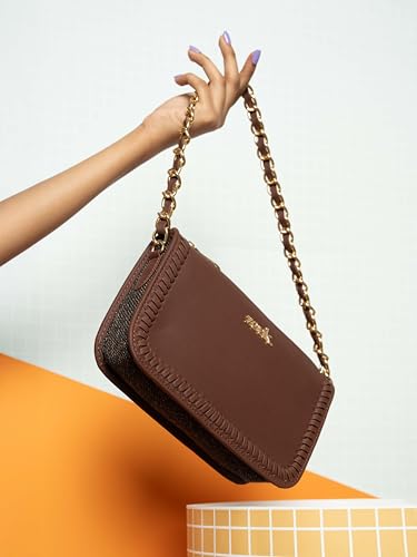 Image of ZOUK Small Shoulder Bag Bag for Women | Stylish Vegan Leather Shoulder Bag with Gold Chain Handle | Water-Resistant | Chic & Handcrafted Purse |