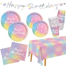 Luminous Rainbow Birthday Party Supplies - Disposable Paper Plates, Cups, Napkins, Tablecloth & Banner - Ideal for , Mermaid Themed Events & Birthday or Wedding Party Decoration - Serves 25