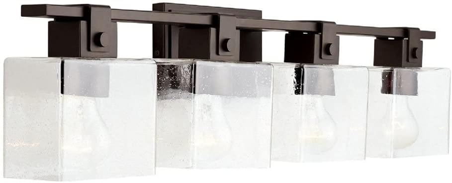 Capital Lighting 139124OR-498 Graham Unique Rectangular Clear Seeded Glass Bath Vanity Wall Mount, 2-Light 200 Total Watts, 8" H x 16" W, Oil Rubbed Bronze