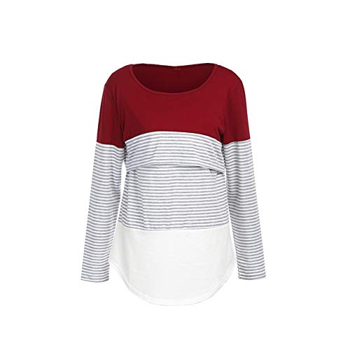 Franterd Maternity Blouse Women Mom Striped Warm Pregnant Nursing Wrap Top Double Layer Cap Breastfeeding Sweatshirt Shirt Red #TOP4
