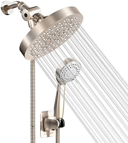 Shower Head With Handheld Combo, 6 Inch High Pressure Rainfall Showerhead With Hand Held 70 Inch Hose for Bath - Adjustable Swivel Shower Head Spray Anti-leak Nozzles - Universal Fit