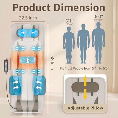 YENING Full Body Massage Mat with Airbags, Air Compression Stretching Mat with Heat for Bed Floor, Neck Lumbar Traction Pad for Pain Relief, Foldable Massage Mattress Topper, 5'1-6'0