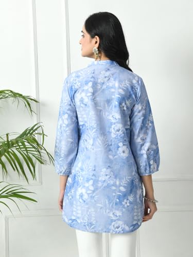 Image of Meesan Women's Mandarin Collar Printed 3 /4th Sleeves Tunic