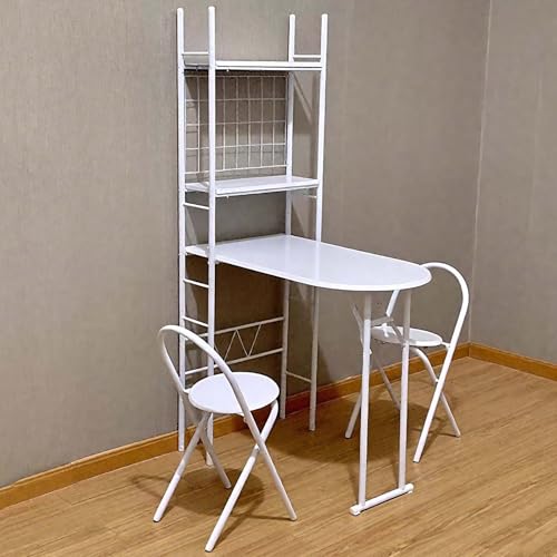 Platzsparendes Wand-Klapptisch-Set mit Drop-Leaf-Design, inklusive 2 Stühlen und großem Aufbewahrungsregal, perfekt für kleines Heimbüro oder Küche (weiß)