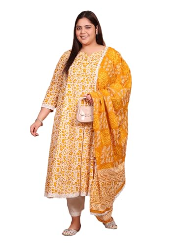Image of MEERA FAB Women's Pure Cotton Printed Anarkali Kurta with Palazzos & Dupatta