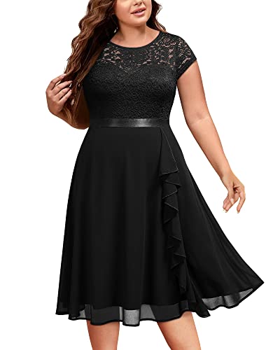 Miusol Women's Plus Size Ruffle Floral Lace Contrast Chiffon Formal Bridesmaid Party A-Line Cocktail Dress