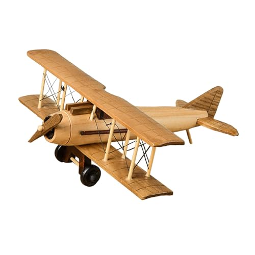 Biplano de madera vintage duradero: modelo de avión coleccionable para hogar 4