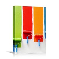 Canvas Wall Art Painted Wall Abstract Colorful Geometric Hallway Minimalist Mixed Media Multicolor Patterns - 12x18 inches