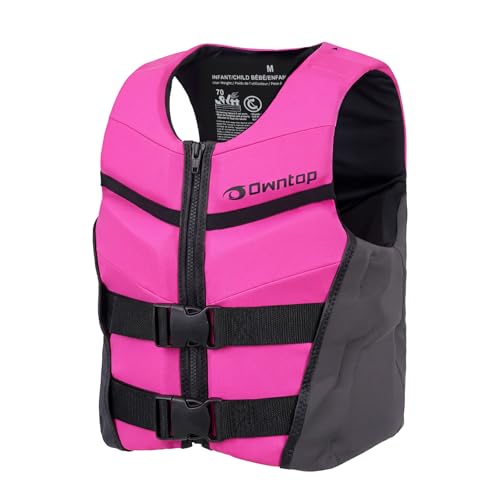 Owntop Swim Jacket Youth 75-125 lbs Neoprene Swim Vest Kids Lightweight Quick-Dry Buckles Zipper Kayak Swimming Training Boating Watersports (Fuchsia L)