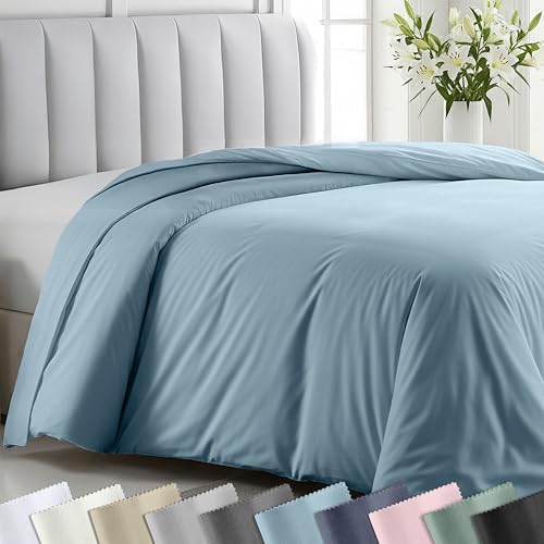 California Design Den Duvet Cover Cotton Only - Premium 400 Thread Count Natural 100% Cotton Twin Bed Duvet Cover Soft Sateen Weave Button Closure and Corner Ties - Sky Blue