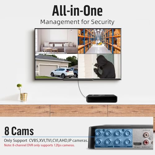 Image of 8 Channel Security DVR Recorder with 500G HDD, 8CH Hybrid 6-in-1 CCTV DVR for Surveillance Camera, Supports 8CH Analog Cameras, DVR for Security Camera Home Surveillance System, Mobile APP & PC Remote