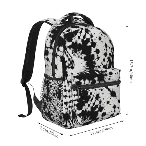 Black And White Tie Dye Backpack Large Capacity Lightweight Casual Travel Sports Backpack 11.4X7.8X15.7 inch2