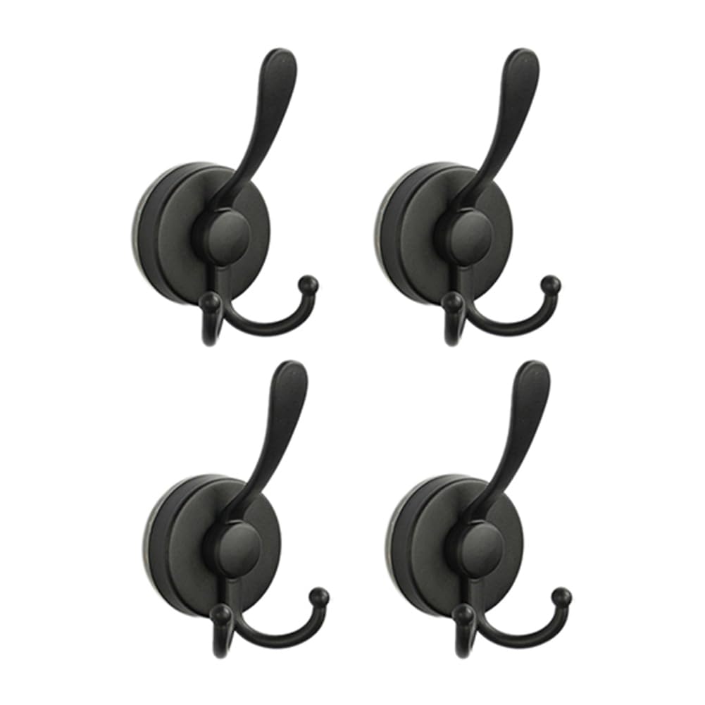 Osmond Black 4Pcs Stainless Steel Sucker Double Hook Punch-Free Powerful Sucker Hook Reusable Rust-Proof Clothes Hook