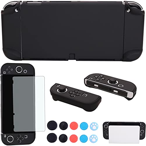COMCOOL Funda acoplable para Nintendo Switch OLED 2021 – Bonitos accesorios de cubierta protectora para Nintendo Switch OLED y controlador Joy-Con con protector de pantalla para pulgar – Negro