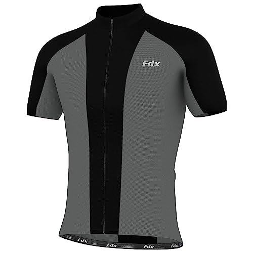 FDX Men’s Cycling Jersey - Short Sleeves Summer Biking Tops, Breathable Quick Dry Mountain Bike MTB Jersey, 1/4 Zip T Shirt for Running, Biking and Hiking (Brisk Grey-L)