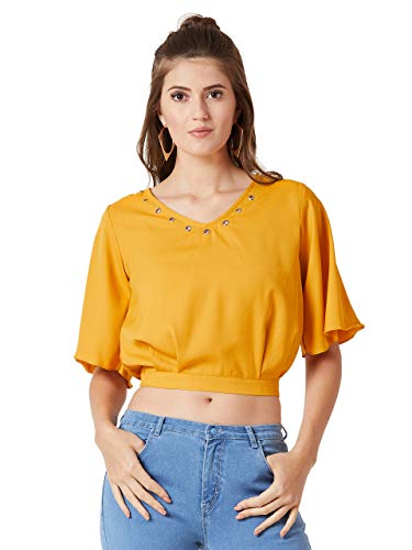 Image of Miss Chase Women's Mustard Yellow Flared Crop Top