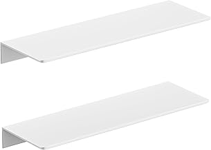 White Metal Floating Wall Shelves set of 2, No Drilling, Aluminum Adhesive Shelf, Dispaly Wall Ledge for Home Decor & Storage, Idear for Living Room, Bedroom, Bathroom