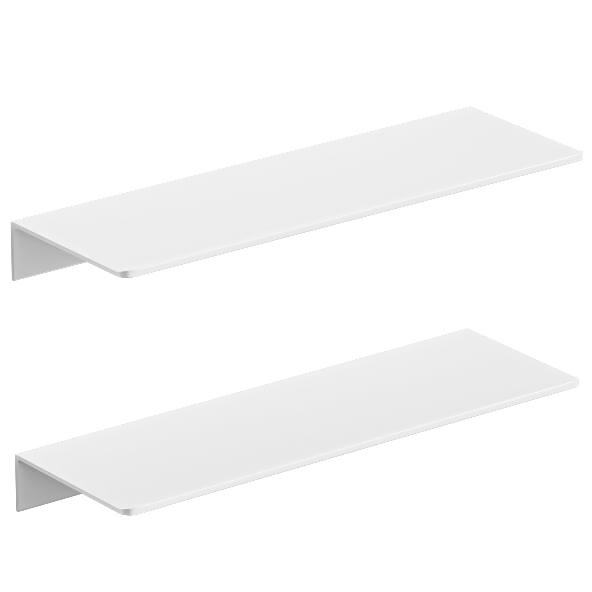 2-Piece White Metal Floating Shelves - Aluminum Alloy Wall Mounted Shelf No Drilling, Rust-Proof, 15.7" Width for Home Decor & Storage in Living Room, Bedroom, Bathroom