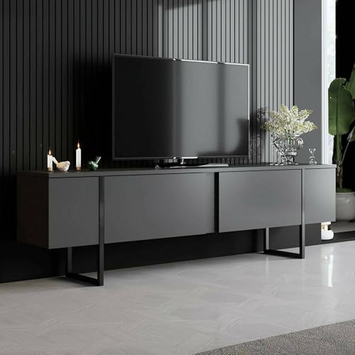 Dmora Mobile Porta TV Centaurus, Credenza da Soggiorno, Armadio Basso per TV, Base Parete attrezzata, 180x30h50 cm, Antracite e Nero