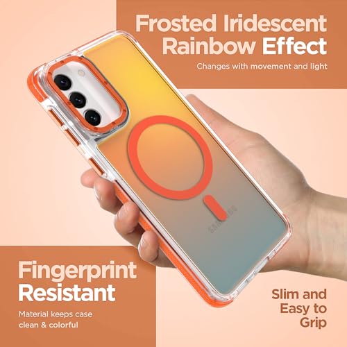 Image of Magnetic Case for Samsung Galaxy S21 Plus [Compatible with Magsafe] [Cute Fashion Fluorescent Design] [1 Screen Protector] Slim Translucent Matte Case for Galaxy S21 Plus 6.7 inch, Orange
