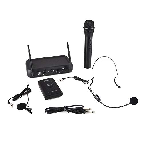 Image of Pyle PDWM2140 VHF Wireless Microphone System, Handheld Mic, Bodypack, Headset /Lavalier Mics, Fixed Frequency