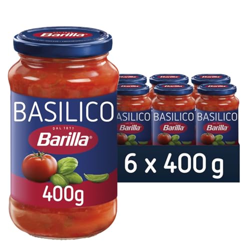 Barilla Basilico Pasta Sauce – Italian Tomato & Basil Pasta Sauce with Sun-Ripened Tomatoes – 100% Italian Tomatoes – Bulk Pack of 6 x 400g Jars