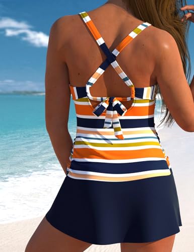 Image of ROSEWE Two Piece Tankini Swimsuits for Women, Tummy Control Bathing Suit with Skirt, V-Neck Swimdress