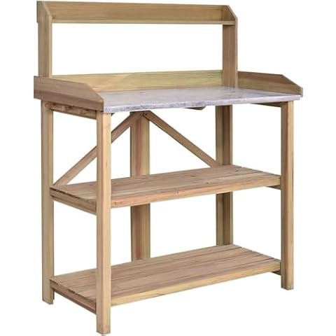 HYGRAD 3 Tier Wooden Potting Bench with Hooks Cover