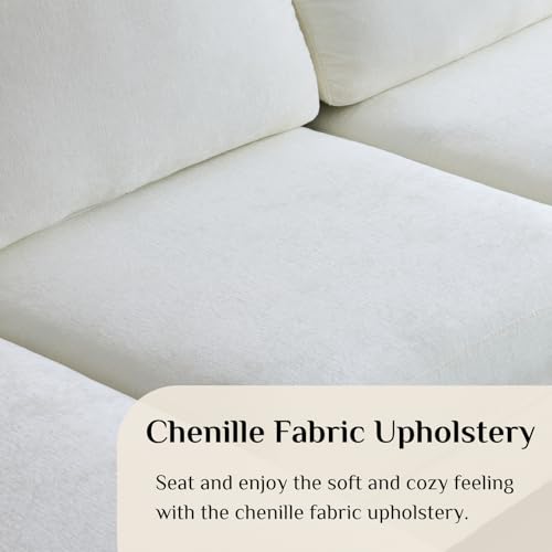 Image of Karl home Compact U-Shape Sectional Sofa Couch 111 inch 4-Seat Beige | Modern, Chenille Fabric Upholstered, Double Chaise, Wood Grain Legs for Living Room, Home Office, Apartment, Studio