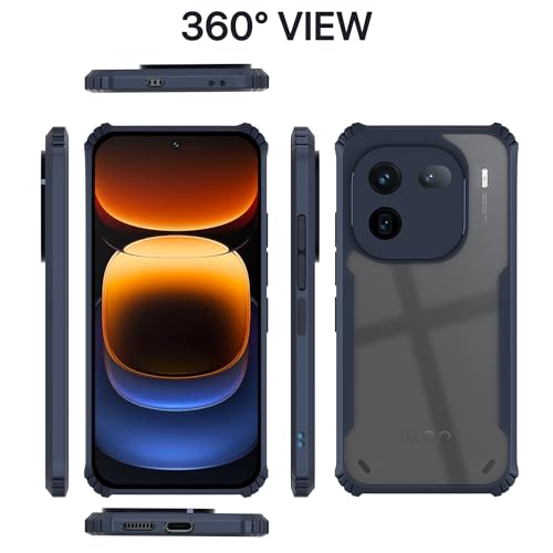 Image of Pikkme iQOO 12 5G Back Cover | Crystal Clear Transparent Back | Ultra Hyrbid | Full Camera Protection | Raised Edge | Bumper Back Case (Blue)