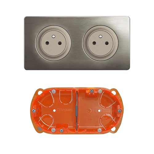 LEGRAND - Prise Electrique Double Céliane Surface Confort avec Plaque + Boîte à Encastrer - Prise Affleurante avec Socle Rétractable - Titanium