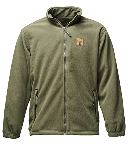 Baddery Fleecejacke Herren - Hirsch (Leder-Patch) Jägerjacke - Jagdjacke Männer - Geschenk für Jäger - Kleidung Jagd Zubehör (Fleecejacke Army XL)