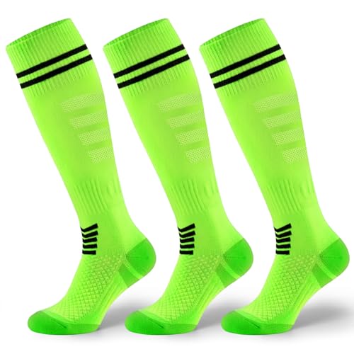 XZQTIVE 3 Pack Soccer Socks Football Socks for Kids Youth Adult Over the Calf Athletic Sport Baseball Softball Socks