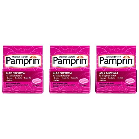 Pamprin Maximum Strength Max Pain + Energy Formula, Menstrual Period Symptoms Relief for Cramps, Headache, Pain and Bloating, 24 Caplets (Pack of 3) Cover