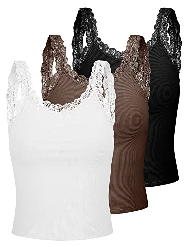 Sintege 3 Pcs Women's Lace Patchwork Tank Top Lace Camisole Tank