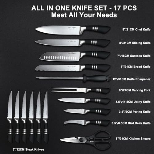 KITCANIS Messerset mit Messerblock Set 17 teilig, Messerblöcke mit Messer Schwarz, Profi...