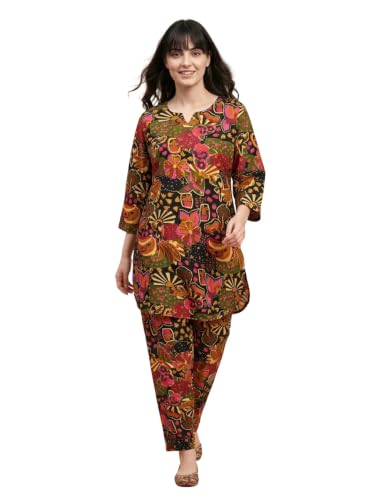 Image of Bee M Pee Designer Trendy Floral Printed Poly Rayon Cotton Kurta Coord Sets for Women | Stylish Casual Kurti Tunic Cord Set with Pant for Woman for Office