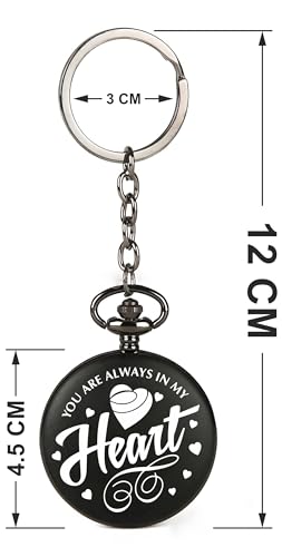 Image of Vintage Gandhi Style Pocket Watch with Engraved Designs & Messages Royal Black Analog for Men Women & Kids Includes Key Ring for car or Bike Keys Ideal Gift