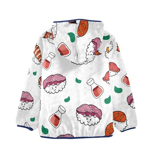 Japanese Food Pattern Girls Fleece Jacket Girls Fall Jacket Girls Zip Up Hoodie Girls Sherpa Jacket 2-10T2