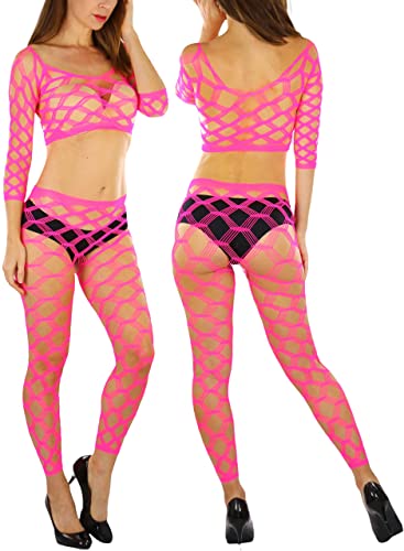 Image of ToBeInStyle Women's Spandex Multi Net Fishnet Set Rave Novelty Party Crop Top & Tights