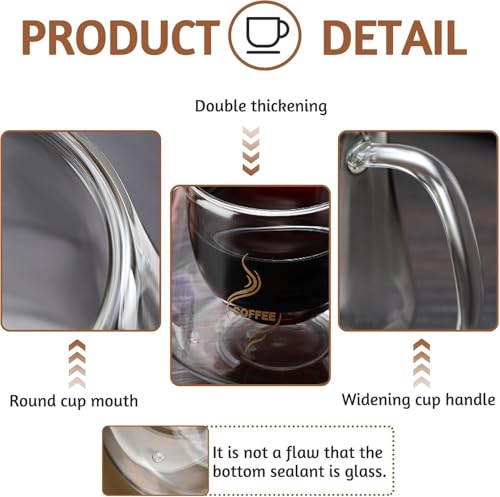 Image of Coffee Print Double Wall Glass Coffee Mugs Espresso Mugs with Square Handle Glass Cappuccino Cups Tea Clear Coffee Insulated Cups Gift Set for Latte Tea Bag Beverage Cafe Kitchen 250 ml